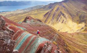 Palcoyo Rainbow Mountain in Peru with colorful mountains and Stone Forest